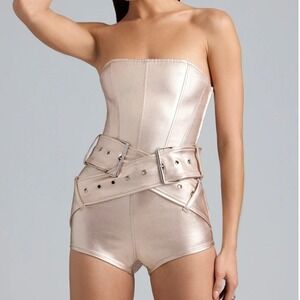 Oh Polly Bratz Sasha Metallic Strapless Hot Pants Belted Playsuit Champagne Sz 6